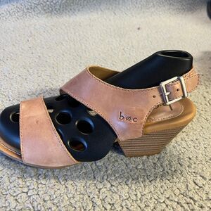 BOC Angelo  Sandals Womens 6 Beige Tan Leather Wedge Platform Slingback